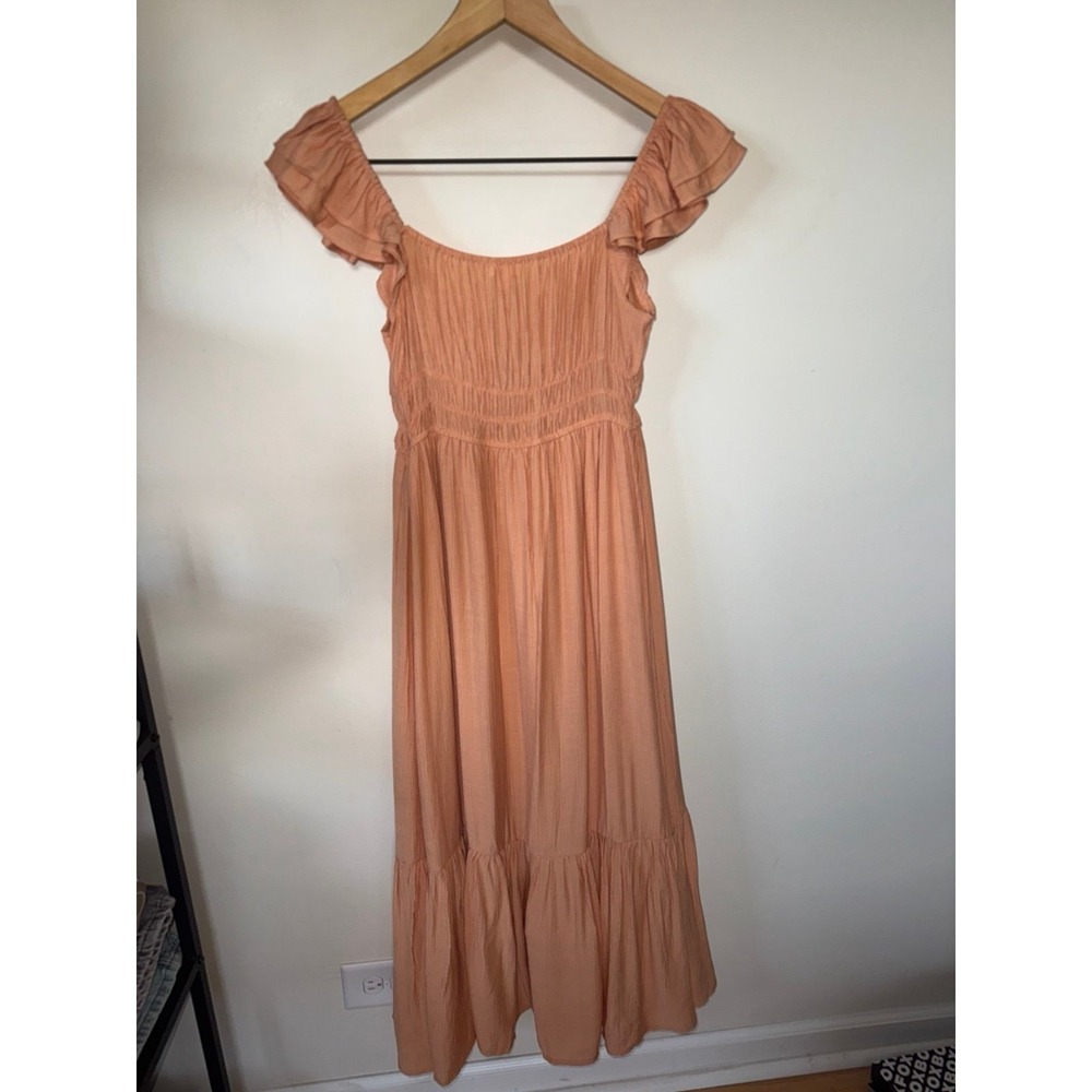 Ruffle Cottage Core Midi Dress Peach SMALL NWT Boutique Brand - Picture 5 of 6